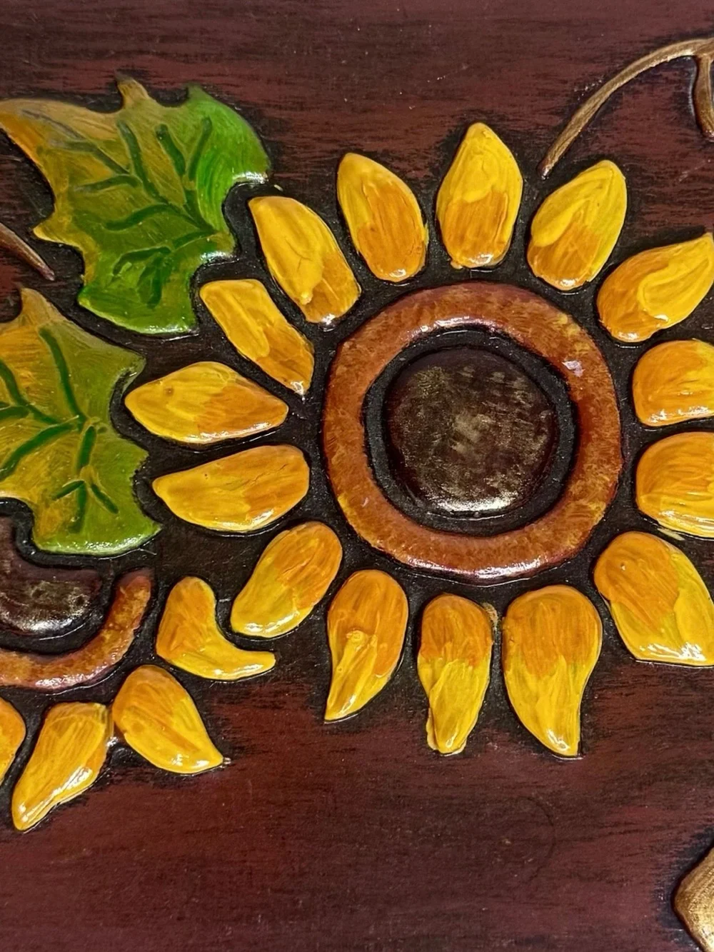 Wooden Sunflower Tea Box Jewelry Keepsake Hand Painted Folk Art Boho Country 10”
